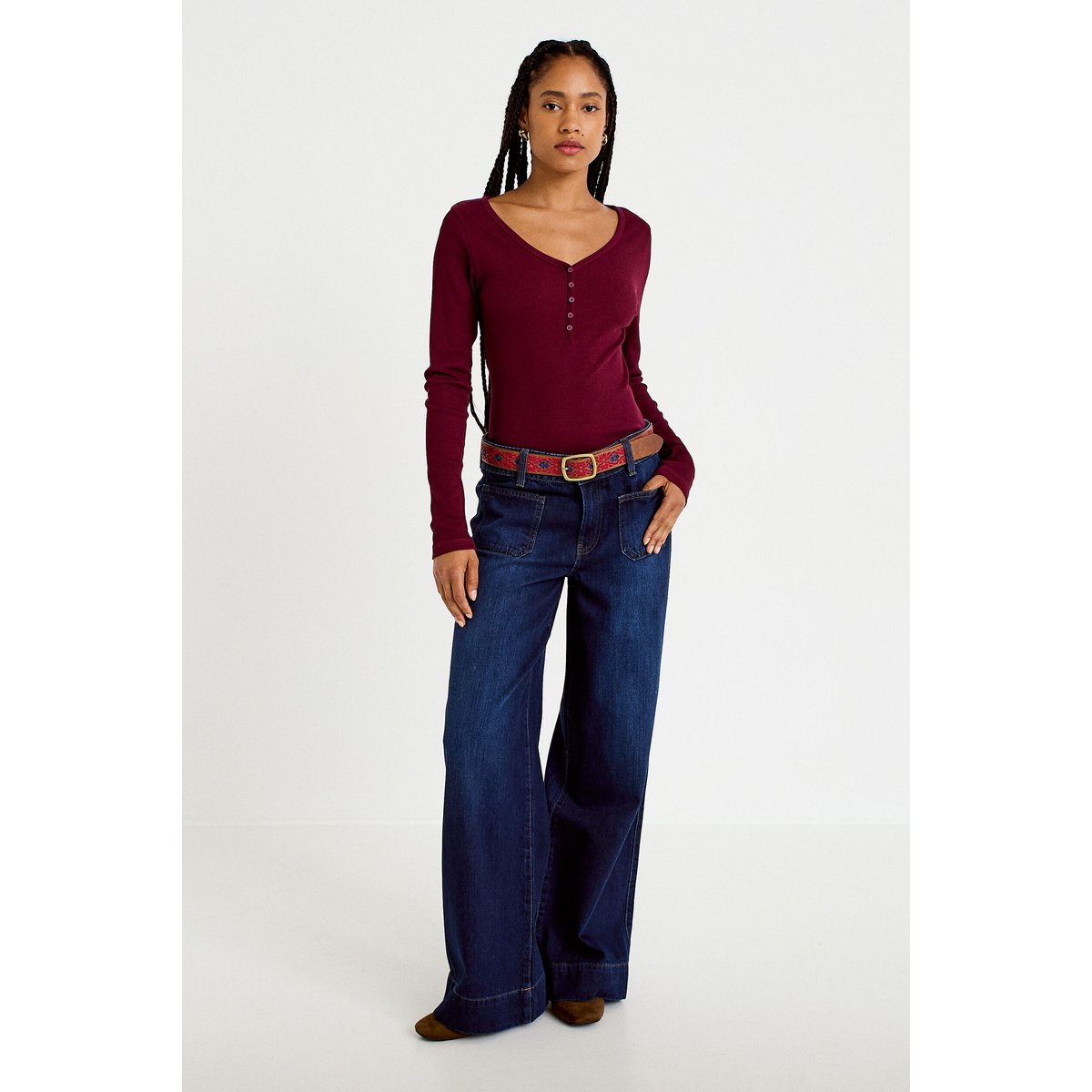 Jean bootcut ceinture amovible denim brut, CACHE CACHE
