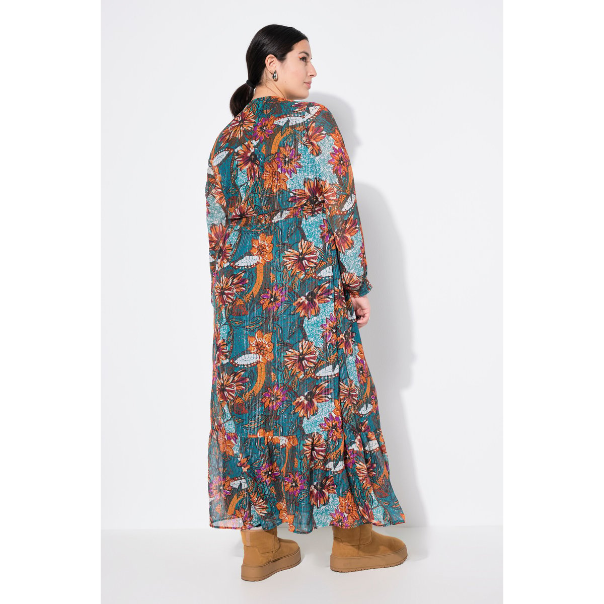 Robe maxi, silhouette en A, imprimé floral pétrol, STUDIO UNTOLD