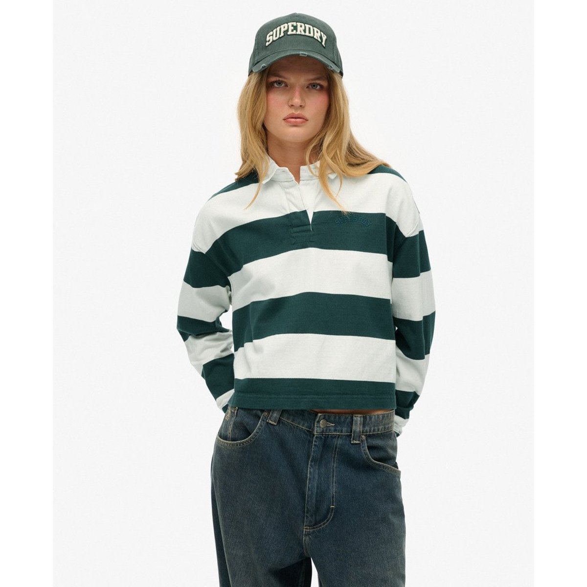 Maillot de rugby rayé Athletic Essentials vert pinède foncé/ows, SUPERDRY
