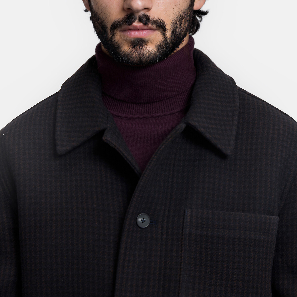 Checked Straight Fit Long Jacket brown + navy, LA REDOUTE COLLECTIONS