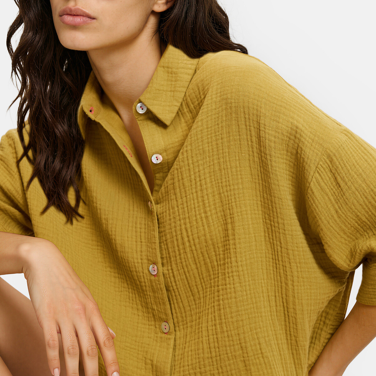 Pyjashort en gaze de coton, Signature MARGOT vert olive, LA REDOUTE COLLECTIONS