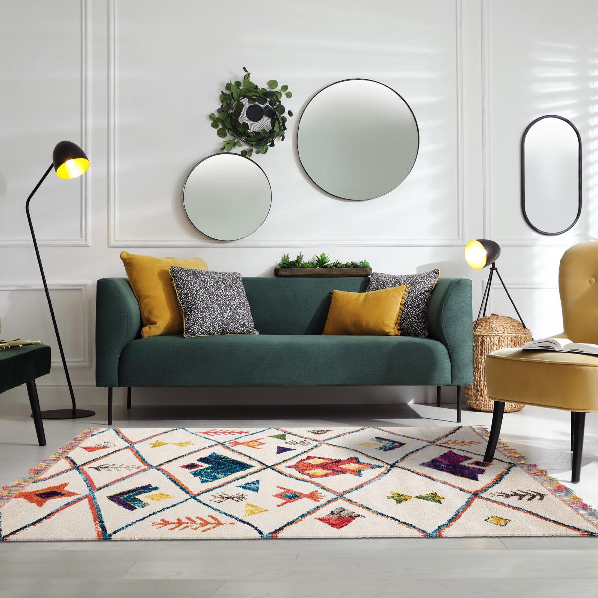 Tapis carré motif berbère LYN5 OURIKA C blanc, UN AMOUR DE TAPIS