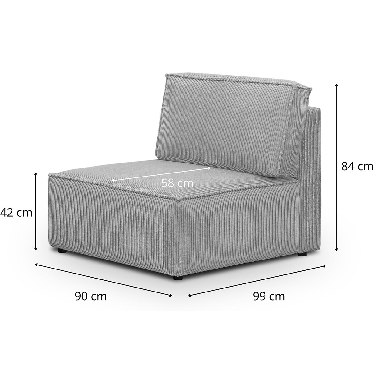 Canapé modulable 3 places en velours côtelé - Harper Mod gris clair, HOMIFAB