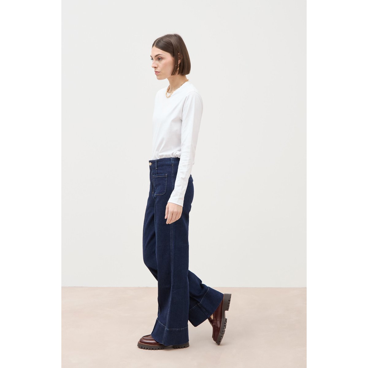 Jeans wide large taille haute denim brut rinse, BONOBO