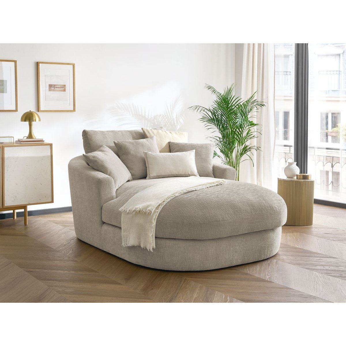 Méridienne 1 place(s) en tissu texturé, BELEM beige, BOBOCHIC