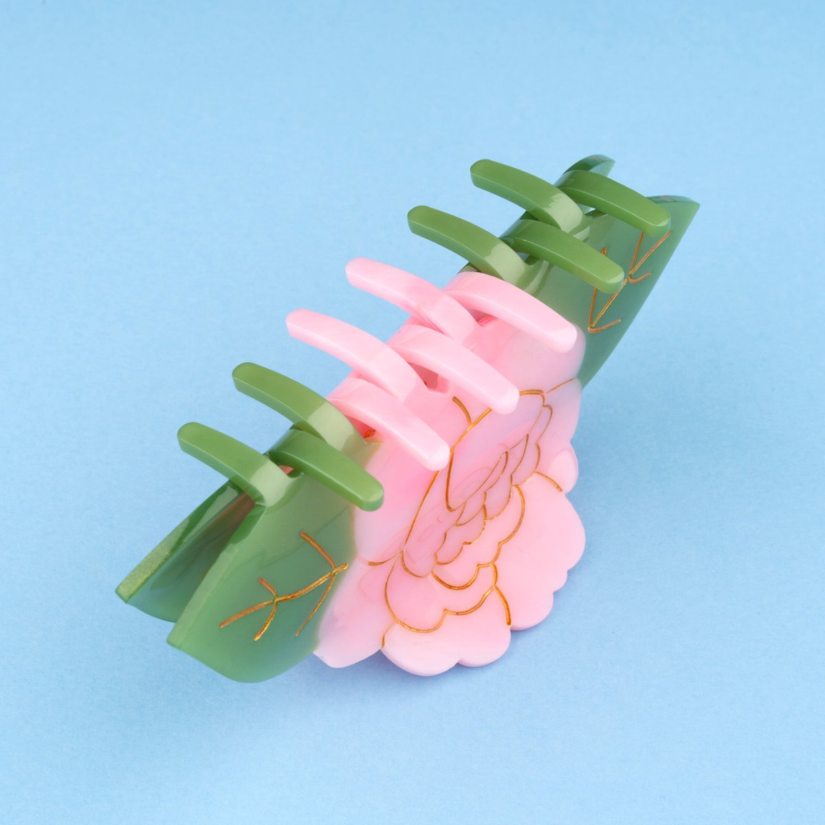 Pince à cheveux PIVOINE rose et vert, COUCOU SUZETTE