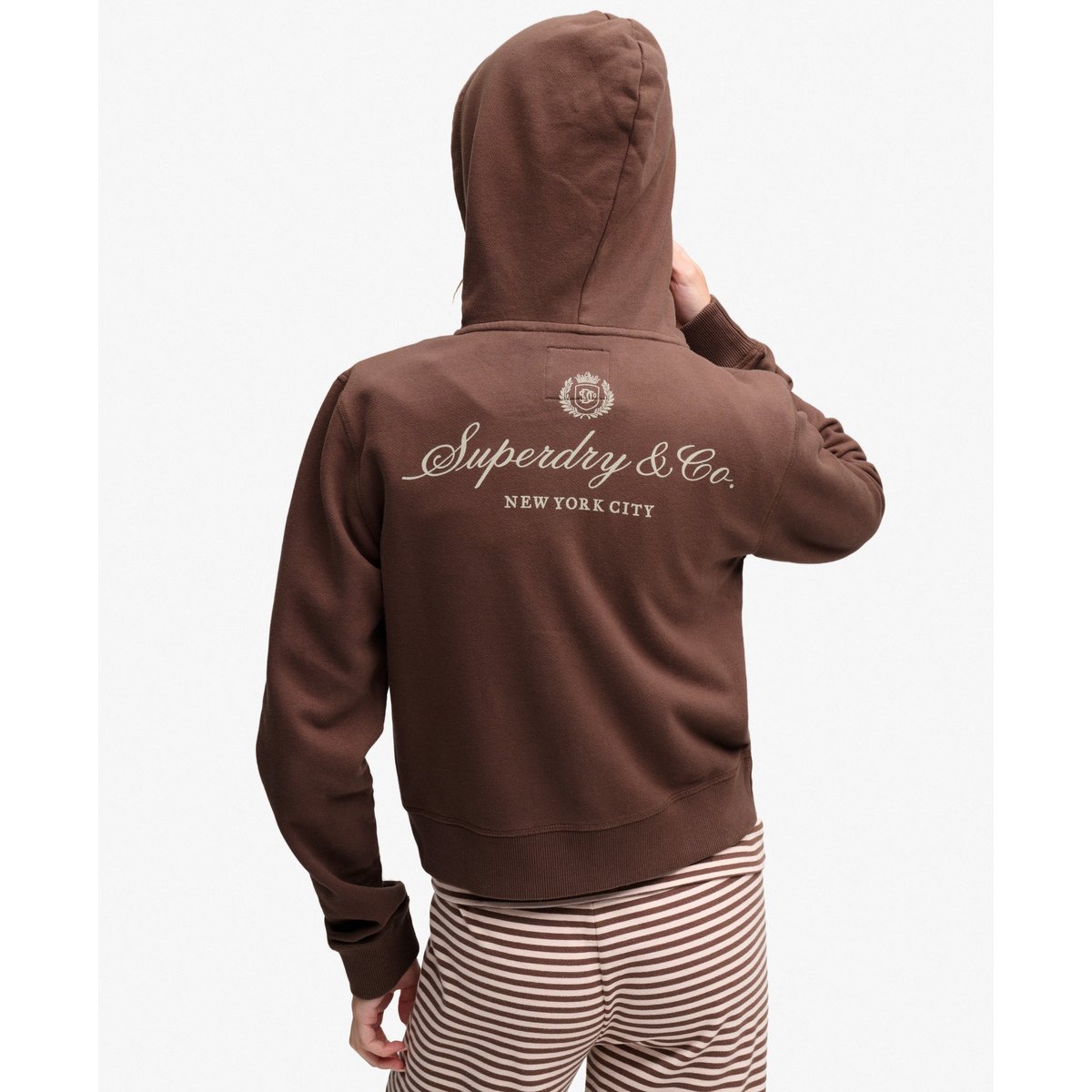 Sweat zippé à capuche Athletic Essentials Crop Coupe Décontractée marron châtaigne, SUPERDRY