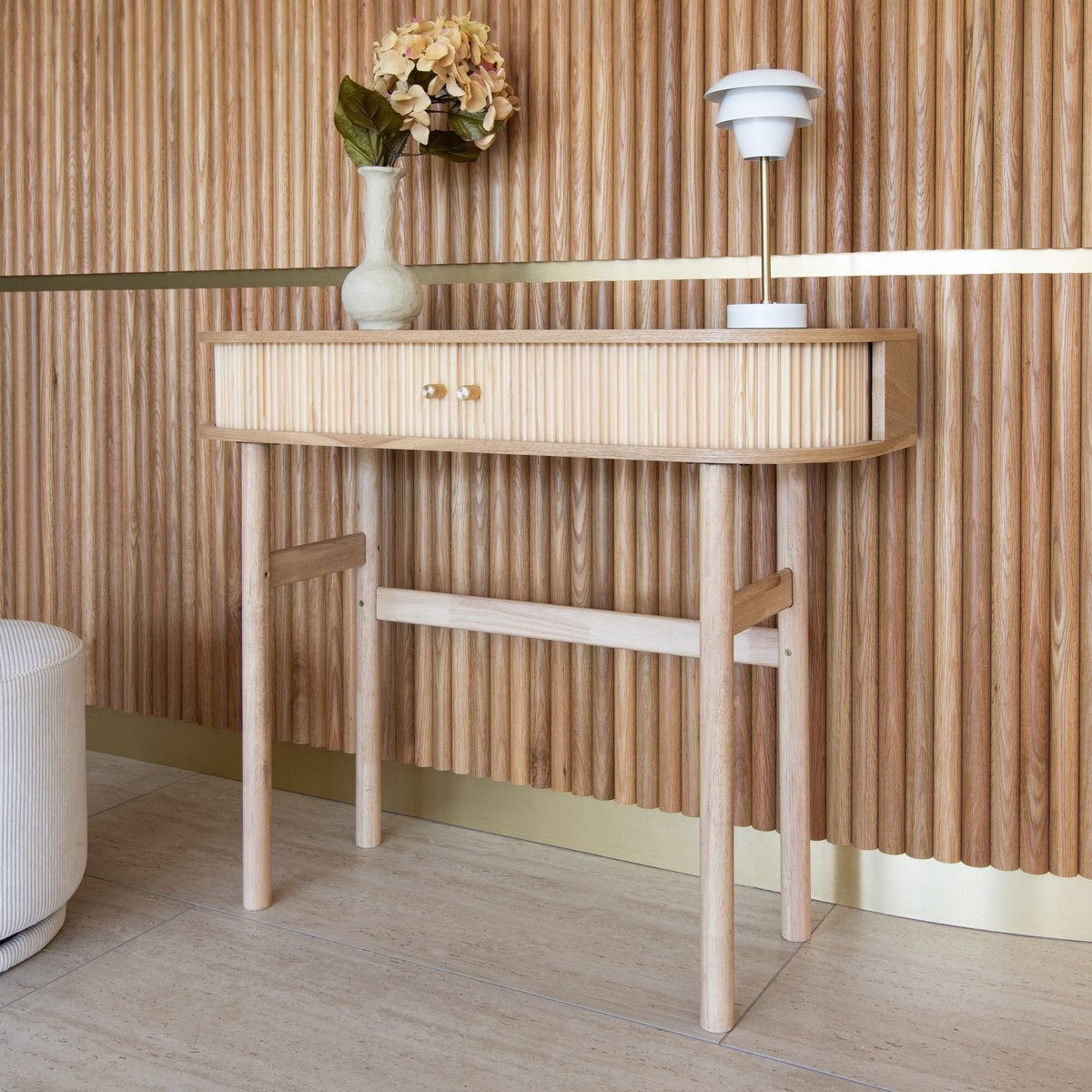 Console en bois clair avec portes coulissantes, HECTOR naturel, NOW'S HOME