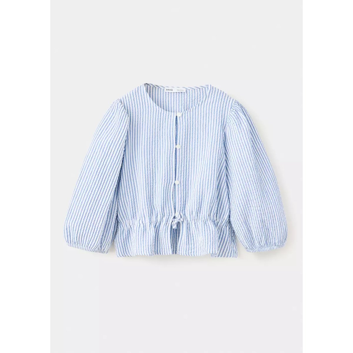 Chemise coton froncée à rayures bleu, MANGO KIDS