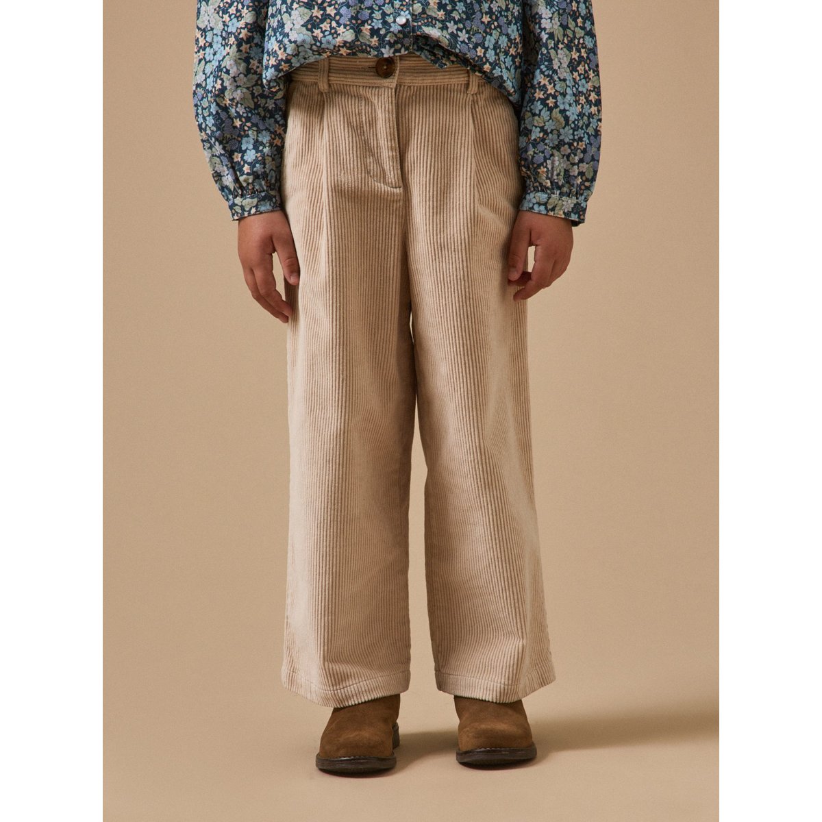 Pantalon large en velours beige, CYRILLUS