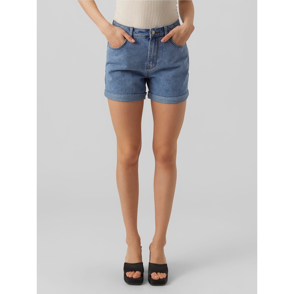 Shorts larghi, vita alta medium blue, VERO MODA