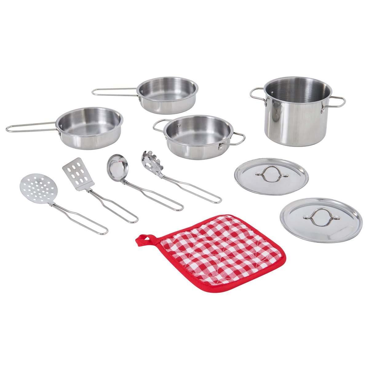 Set de cuisine inox 11 pièces pour jeu d’imitation, LITTLE CHEF gris, TEAMSON KIDS