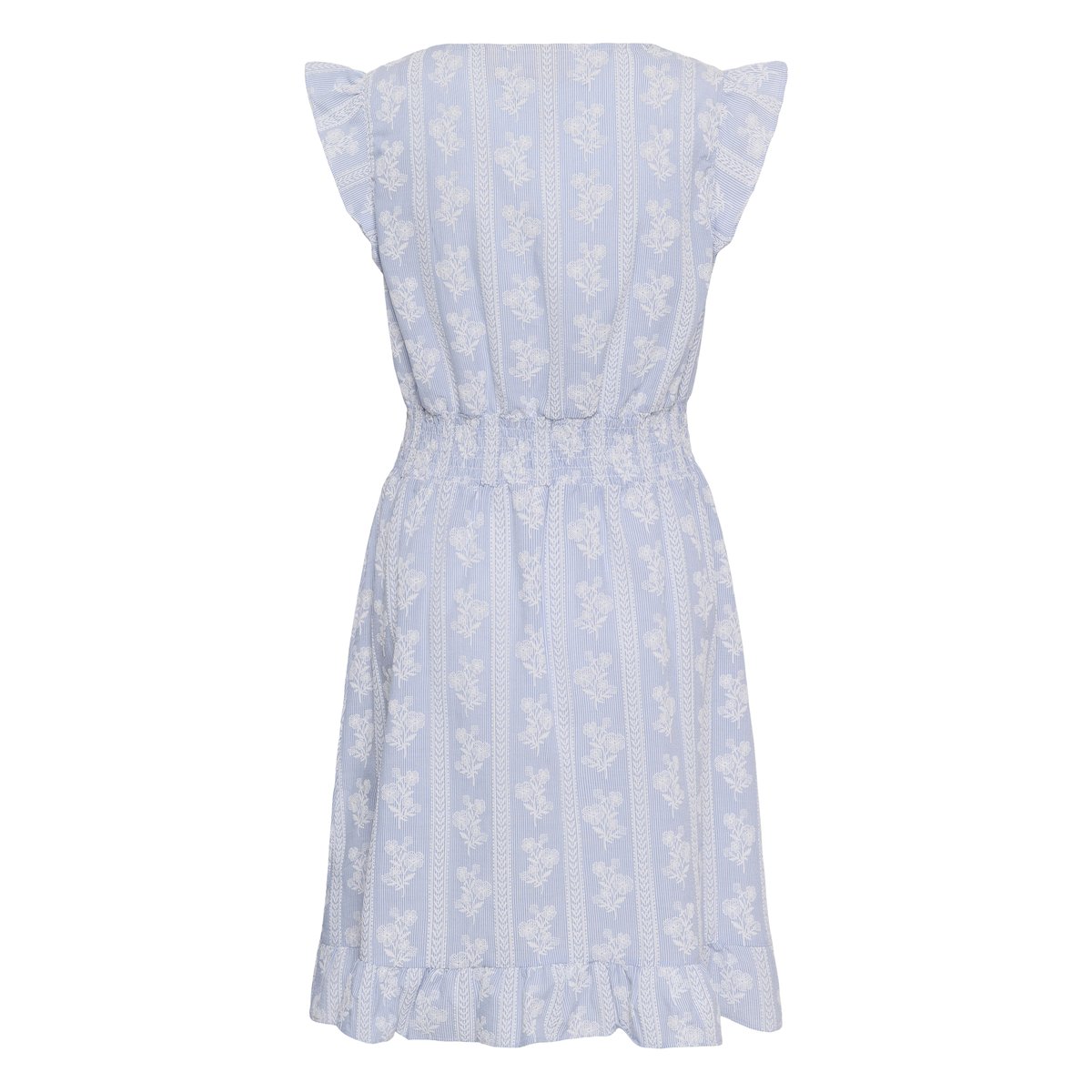 Robe bleu blue white stripe w. flowers, CREAM