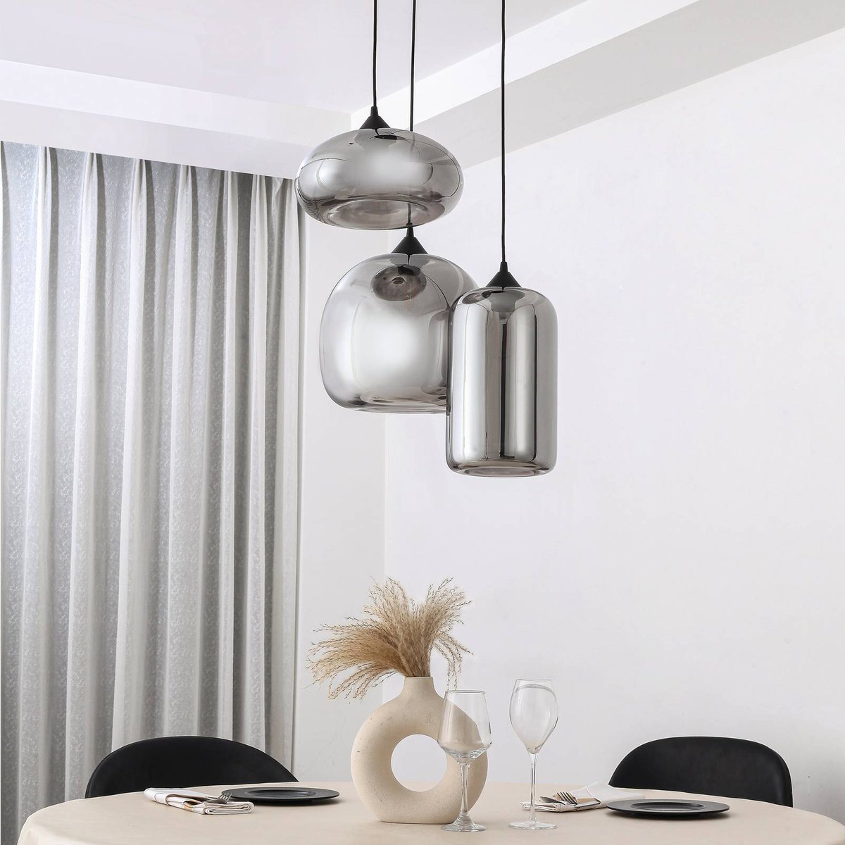 Suspension en verre moderne, Marla noir, gris fumé, LINDBY