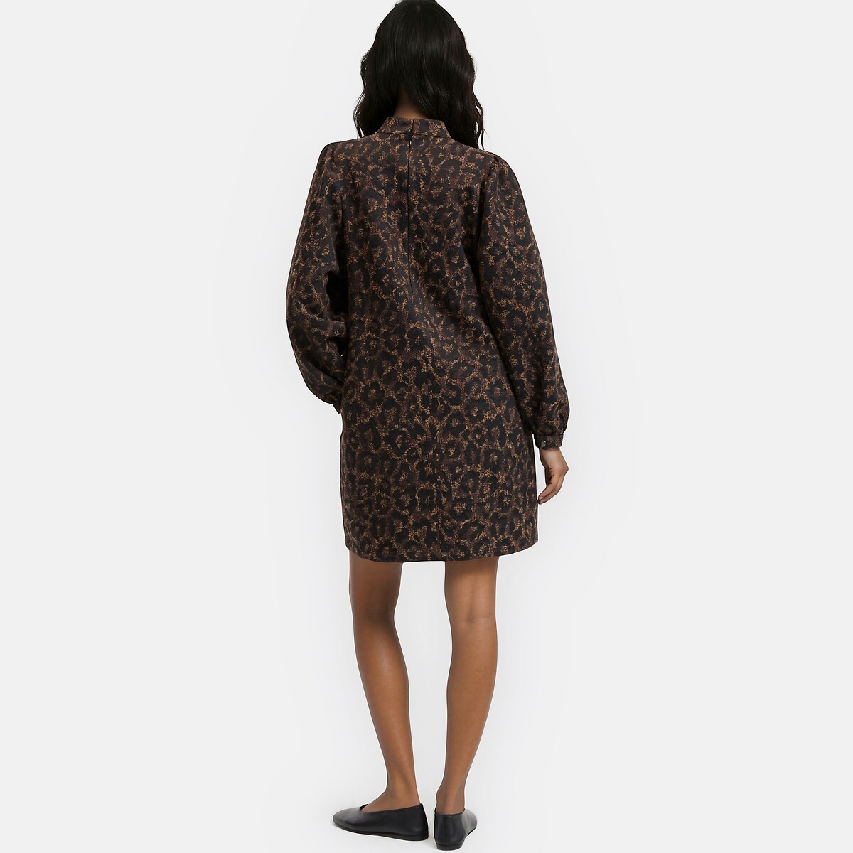 Leopard Print Jacquard Puff Sleeve Mini Dress leopard print, LA REDOUTE COLLECTIONS