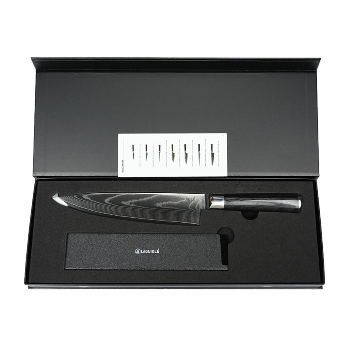 Couteau de chef noir damas 34cm avec étui - "Core" couleur unique, LAGUIOLE CUISSON