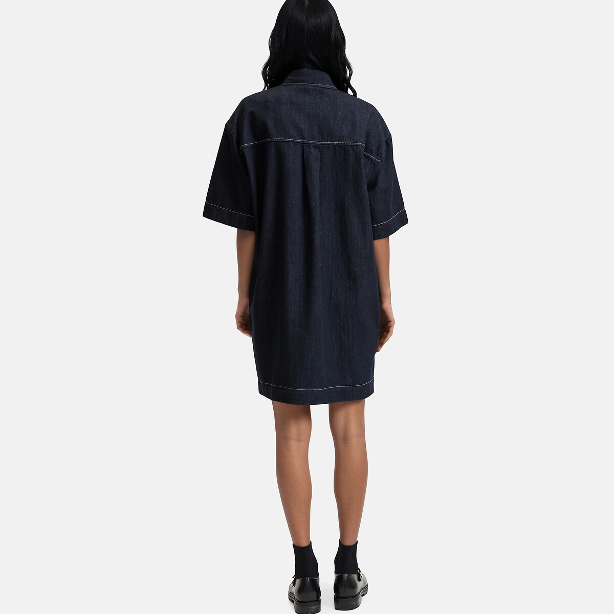 Robe ample courte en denim, Signature SARA bleu brut, LA REDOUTE COLLECTIONS