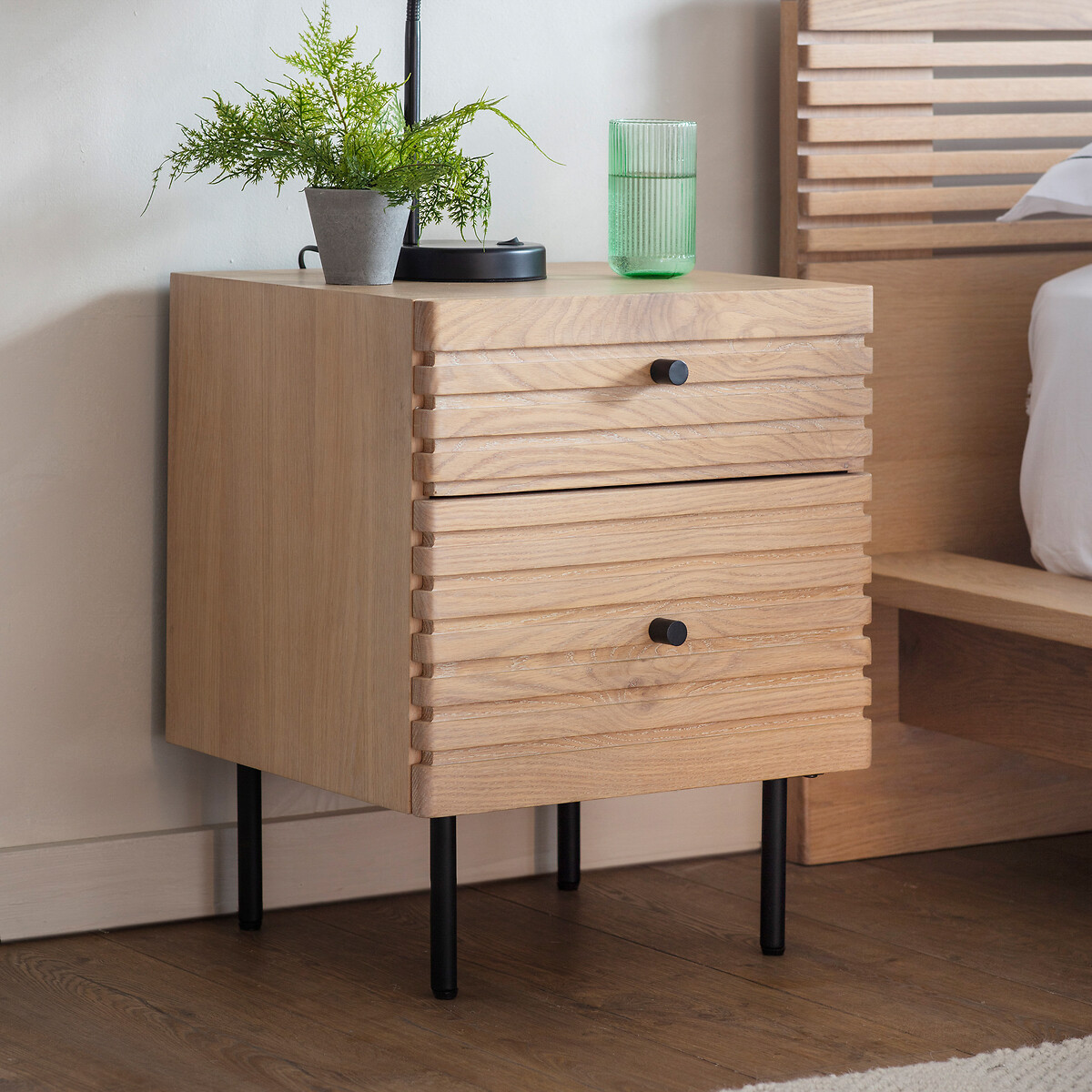 Batala Japandi Oak Slatted 2 Drawer Bedside Table oak, ÉDITÉ