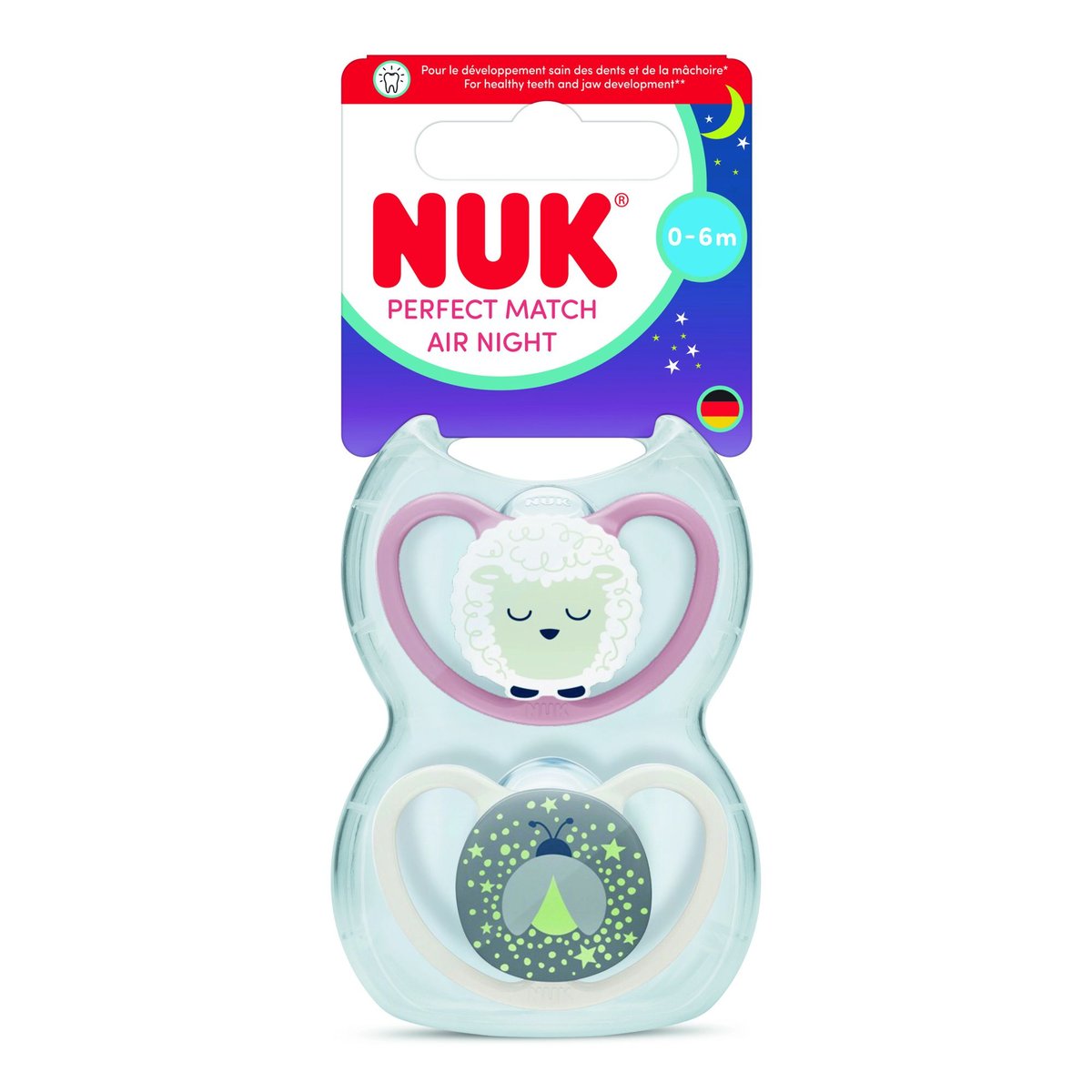 Lot de 2 sucettes Perfect Match Air Nuit 0-6 mois Mouton - Nuk mouton, NUK