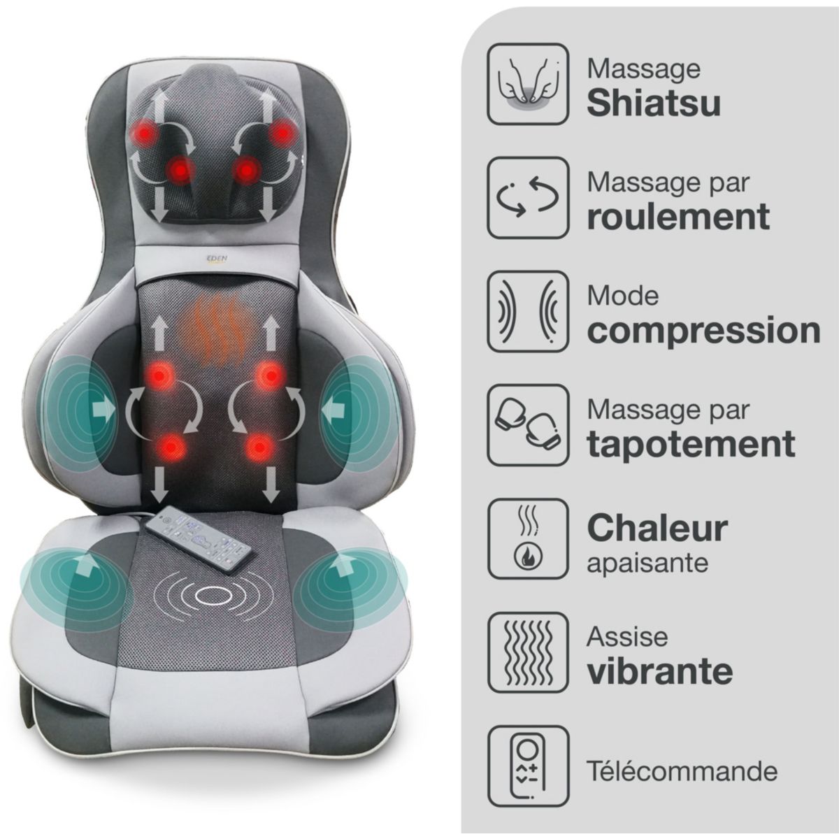 Siège massant chauffant EDM5 Eden prestige gris, ESSENTIEL B