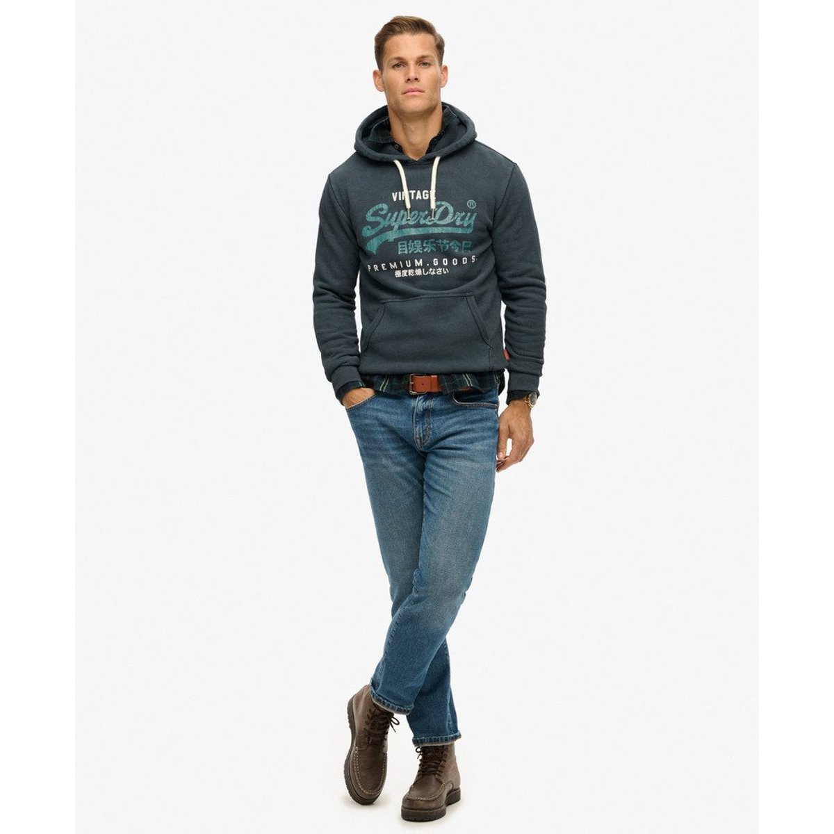 Sweat à capuche Duo Vintage Logo noir de jais, SUPERDRY