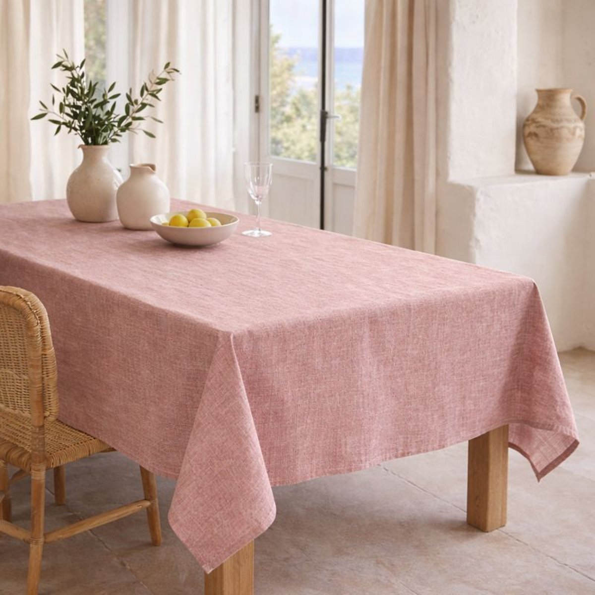 Nappe + 10 serviettes coton COLETTE rouge tomette, FEBRONIE