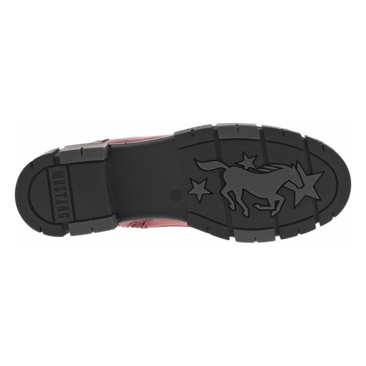 Bottines noires à talon décroché bas avec un zip des lacets ronds rouges, MUSTANG