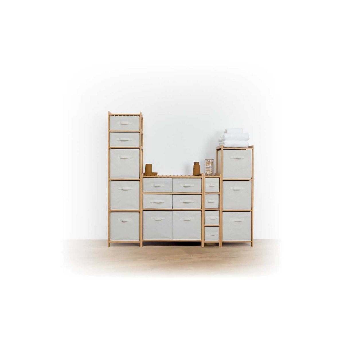 Meuble étagère double en bambou 6 paniers de rangement MIX'N MODUL marron, ATMOSPHERA