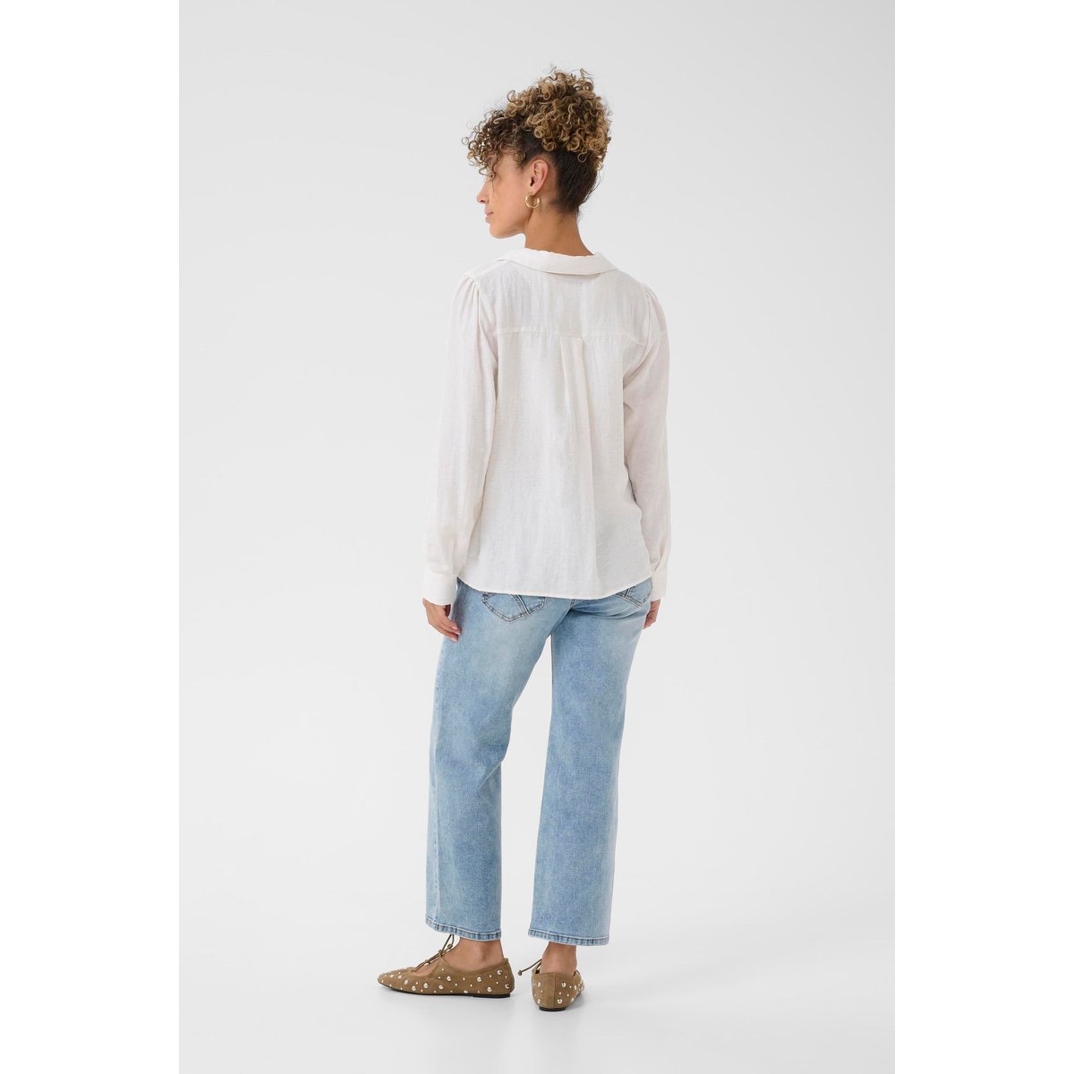 Chemise à manches longues blanc whisper white melange, CREAM