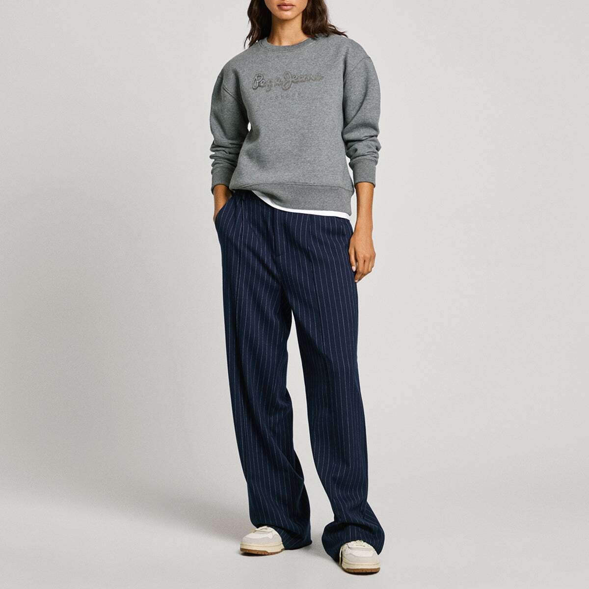 Sweat-Shirt À Col Rond Avec Logo gris foncé chine, PEPE JEANS