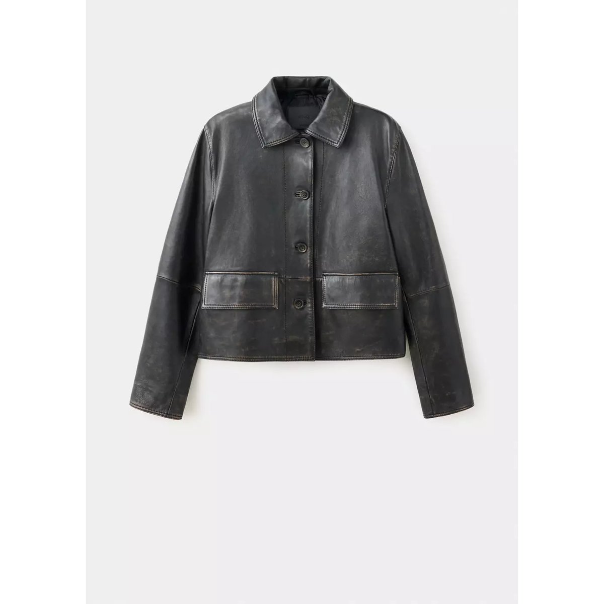 Veste cuir effet usé marron, MANGO