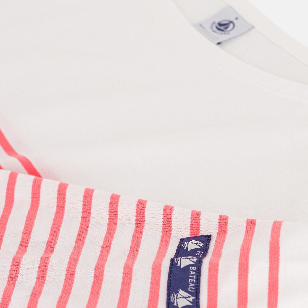 T-shirt marinière en coton blanc/rose, PETIT BATEAU