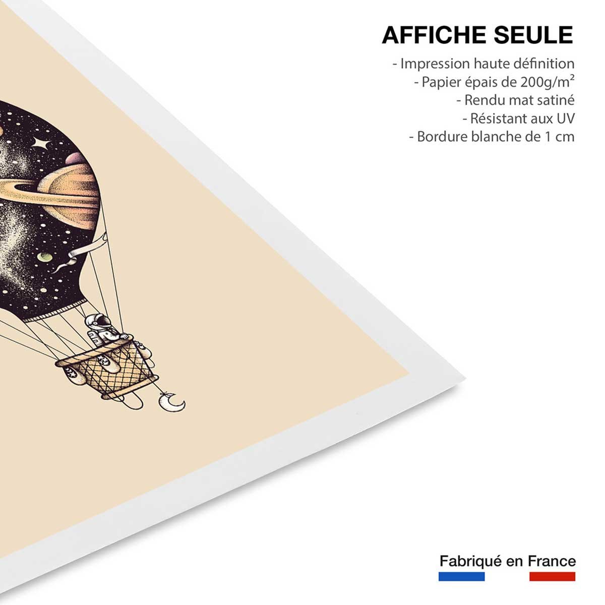 Affiche enfant montgolfiere en cosmos affiche seule, HEXOA