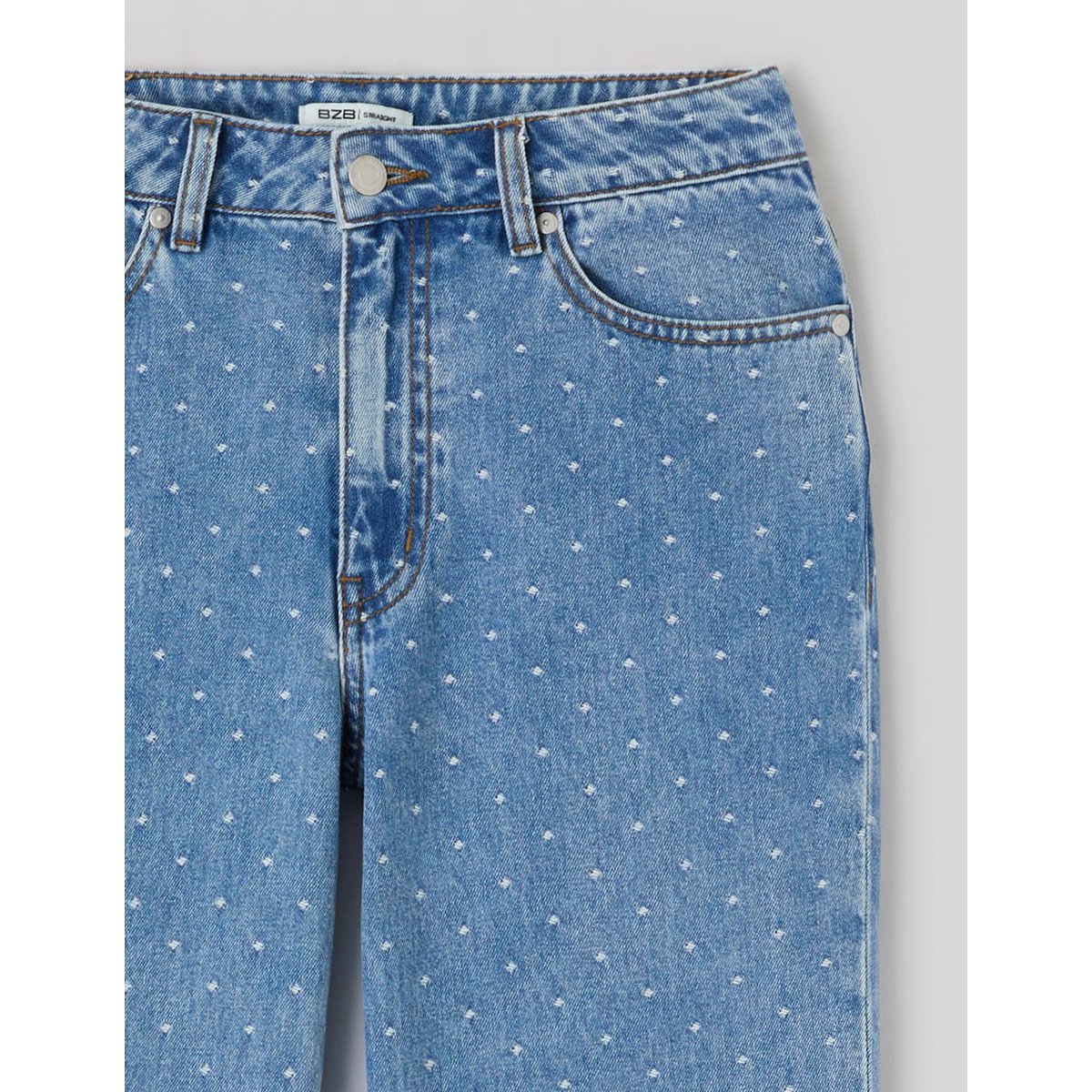 Jean straight brodé pois bleu moyen, BZB