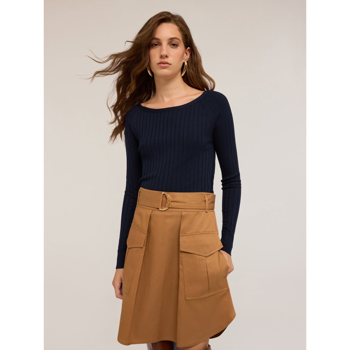 Pull côtelé viscose mélangée bleu, MOTIVI