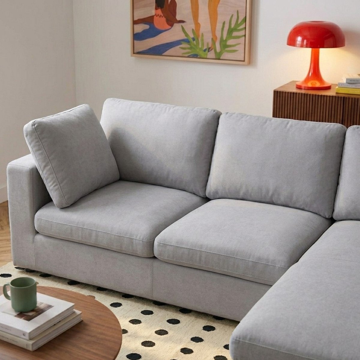 Canapé d'angle modulable tissu  MIZAR gris, BAÏTA