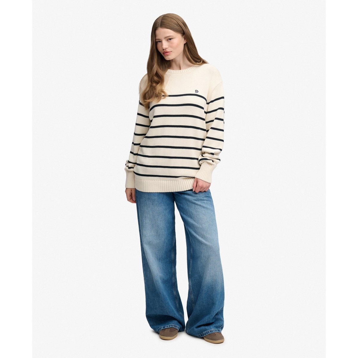 Pull à rayures oversize rayure blanc cassé/marine, SUPERDRY