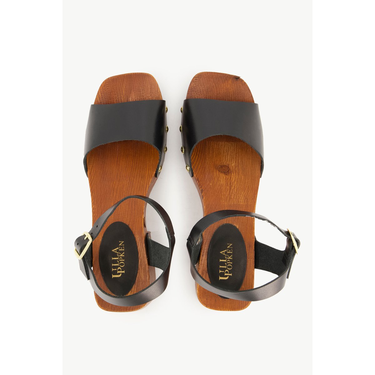 Sandalettes type sabots en cuir avec rivets , pied large noir, ULLA POPKEN