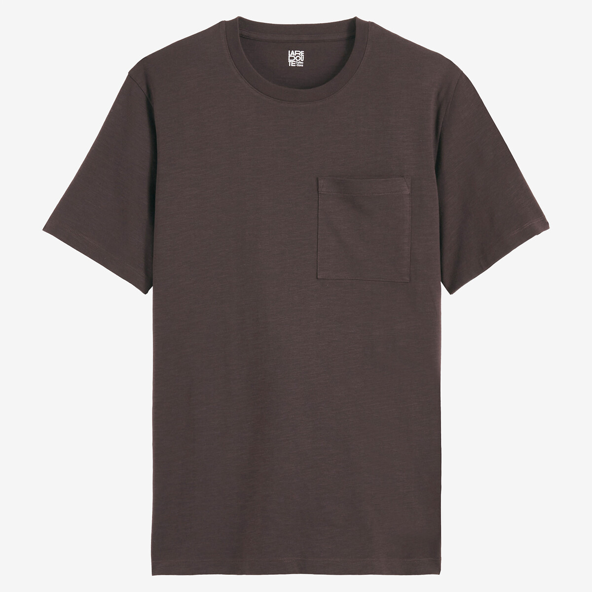 T-shirt col rond, fit regular, en coton slub marron, LA REDOUTE COLLECTIONS