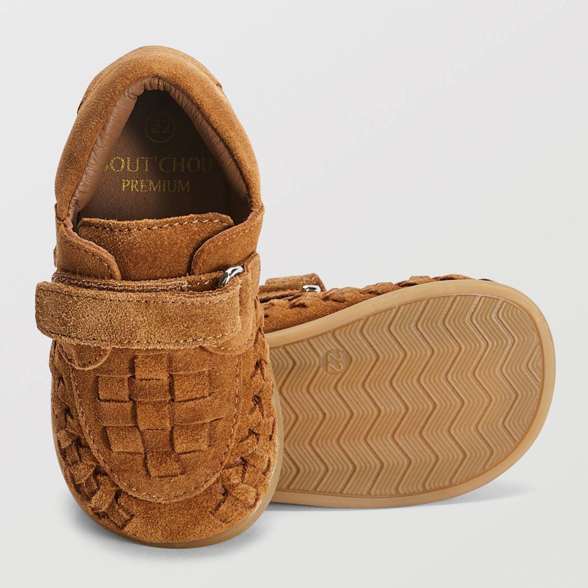 Chaussons tressés en cuir responsable tan, BOUT'CHOU