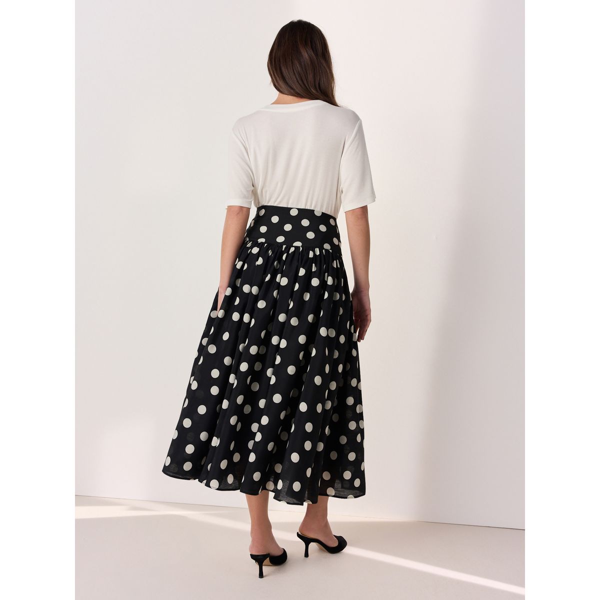 Jupe midi taille basse tabitha simmons x next pois noirs et blancs, NEXT