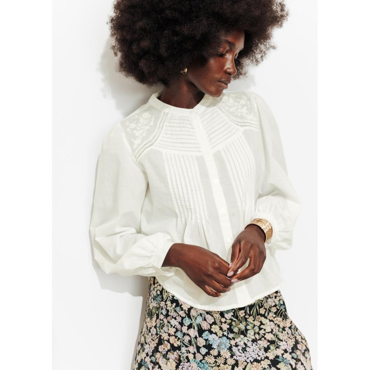 Blouse plissée romantique ecru, PROMOD