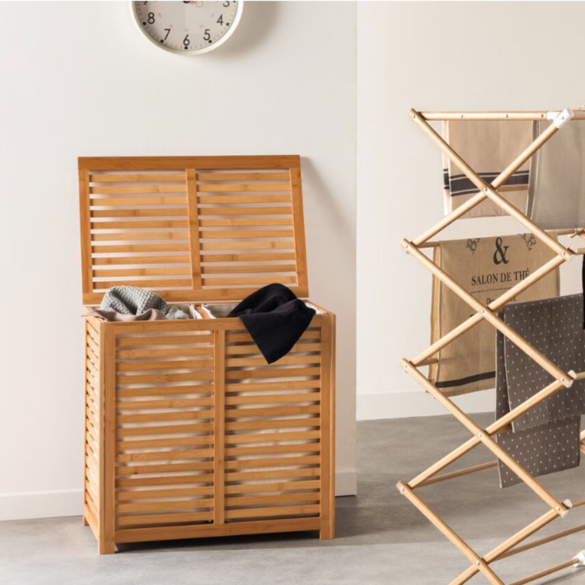 Panier à linge double 50L SICELA marron, 5FIVE SIMPLY SMART