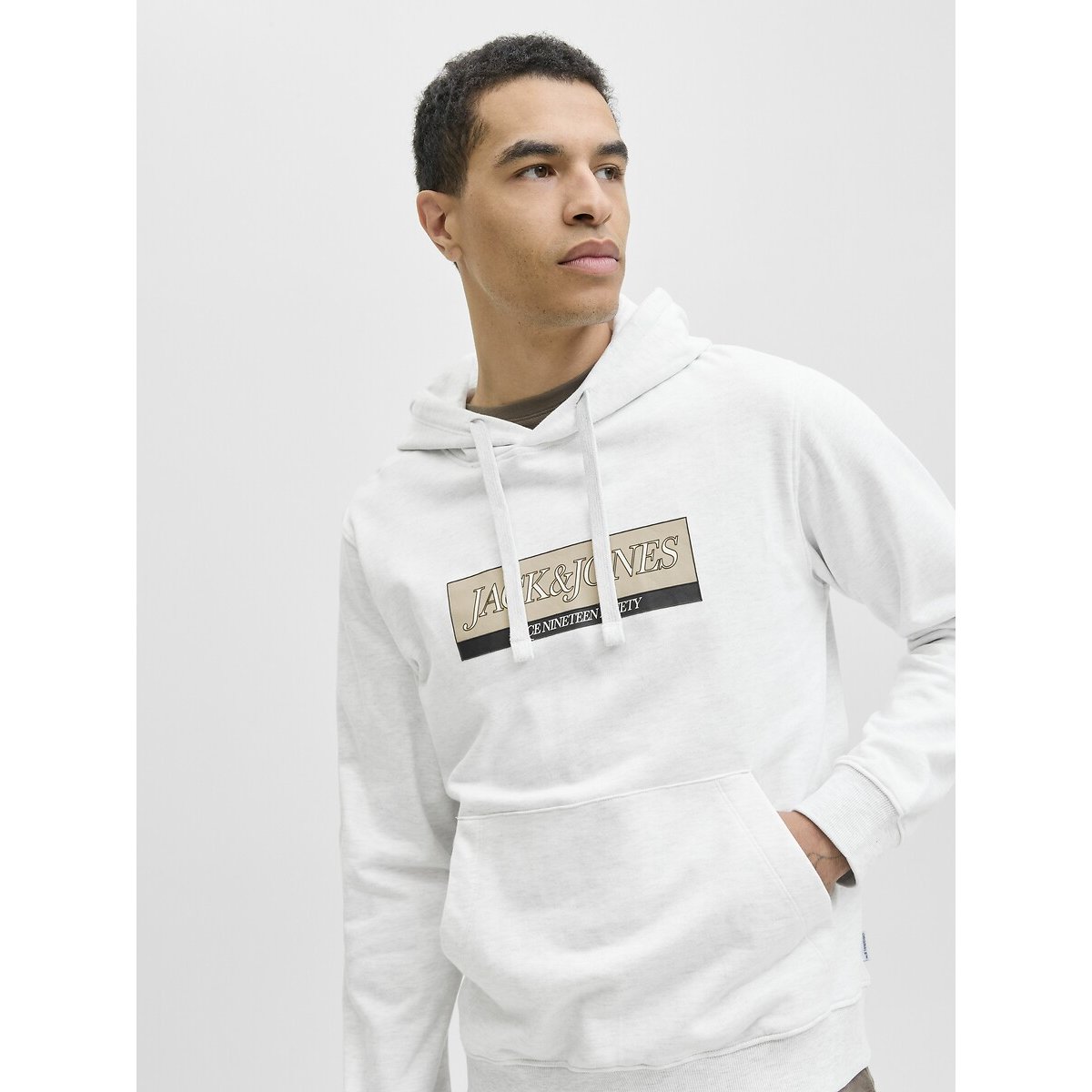 Sweat à capuche, logo blanc chiné, JACK & JONES
