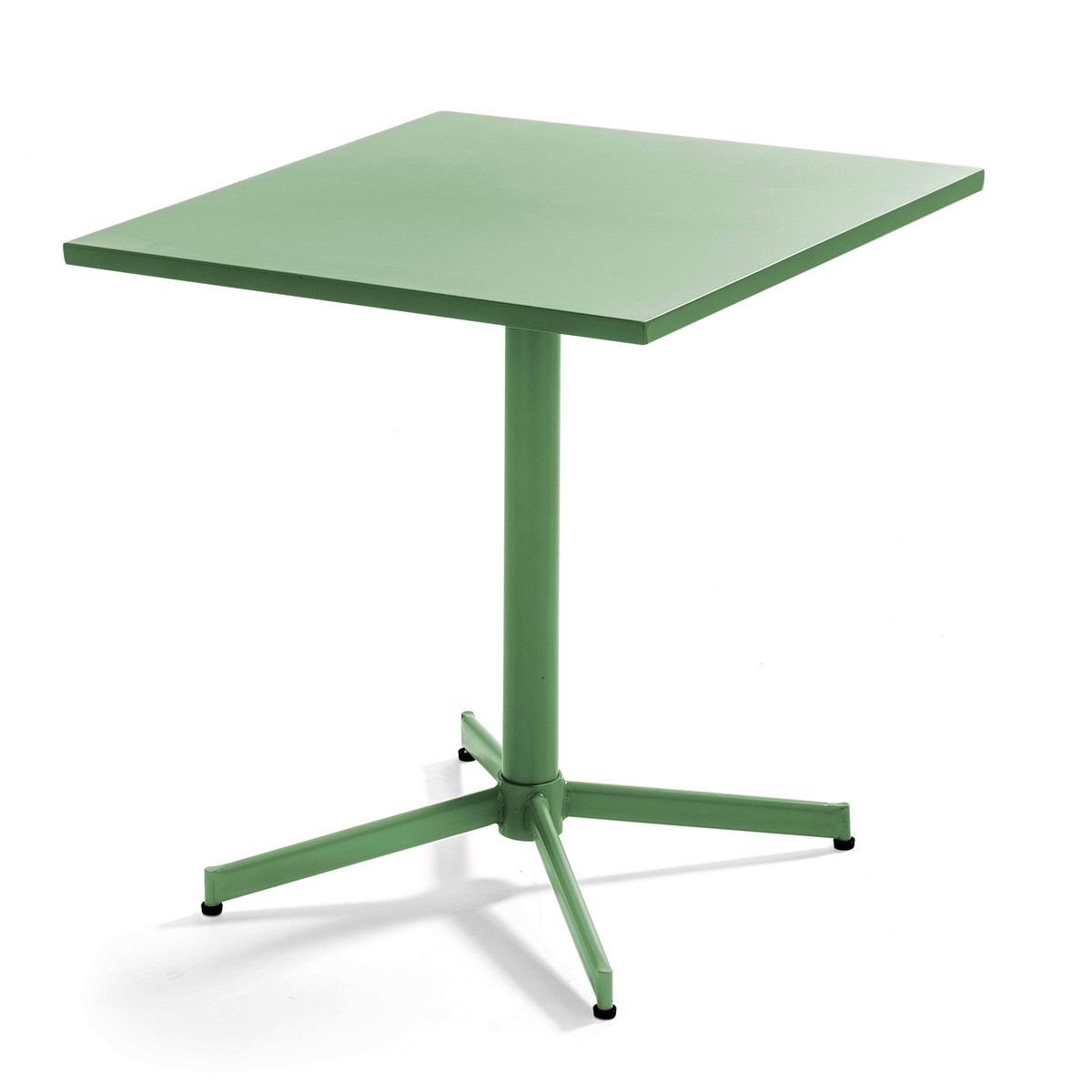 Table de jardin bistrot carrée inclinable en métal 70x70 cm et 2 chaises avec accoudoirs, PALAVAS vert cactus, OVIALA