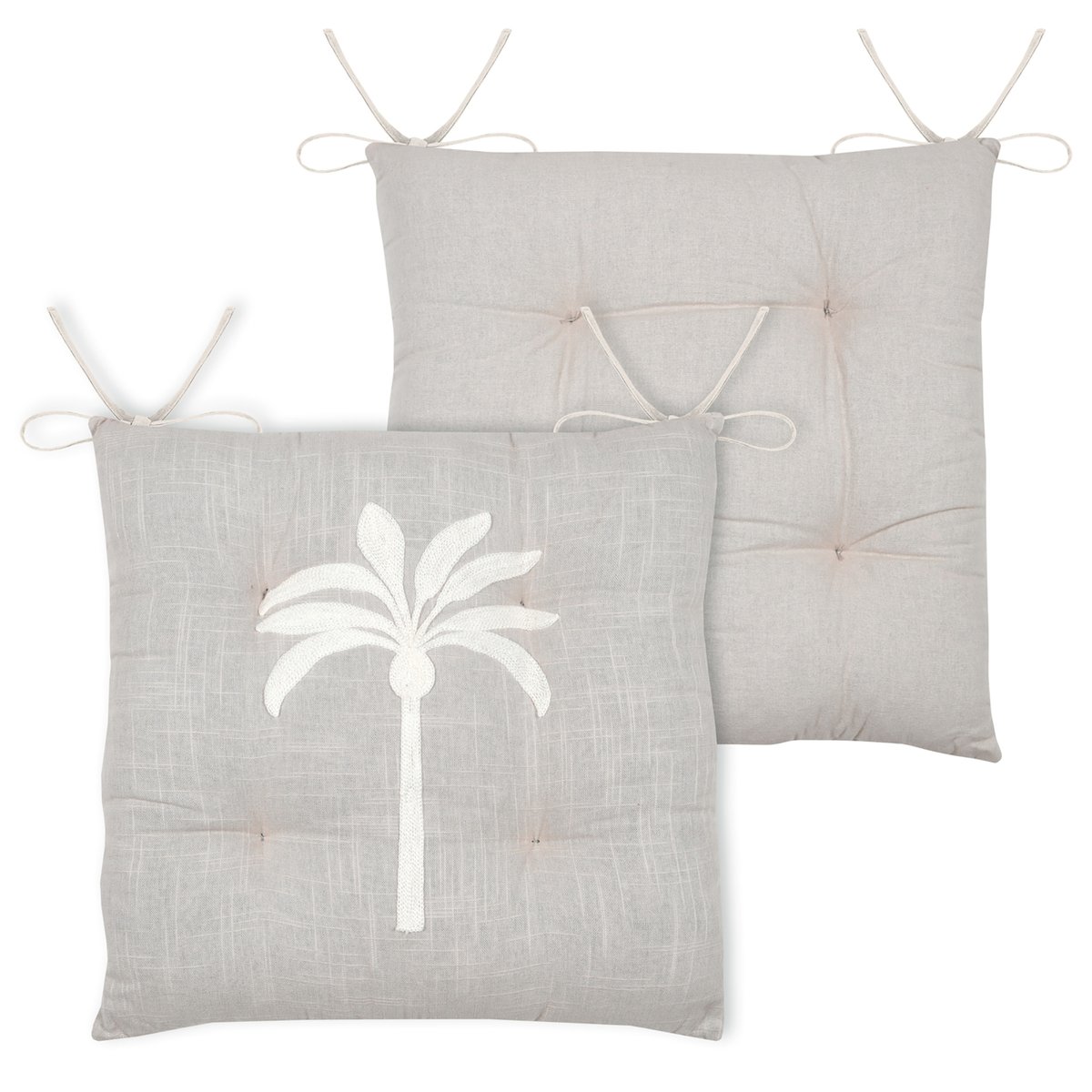 Galette de chaise brodée motif palmier gris, LOVELY CASA