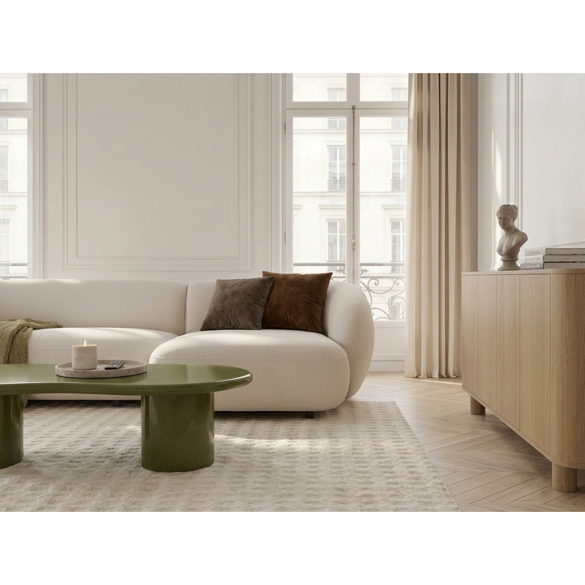 Canapé d'angle convertible 4 places en tissu lisse, HALO beige, BOBOCHIC