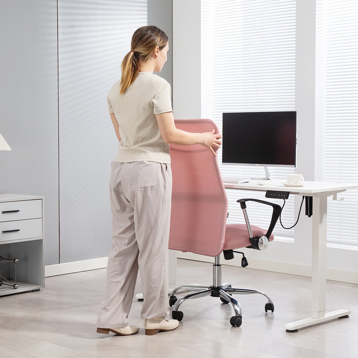 Chaise de bureau Tissu maille Rose rose, HOMCOM