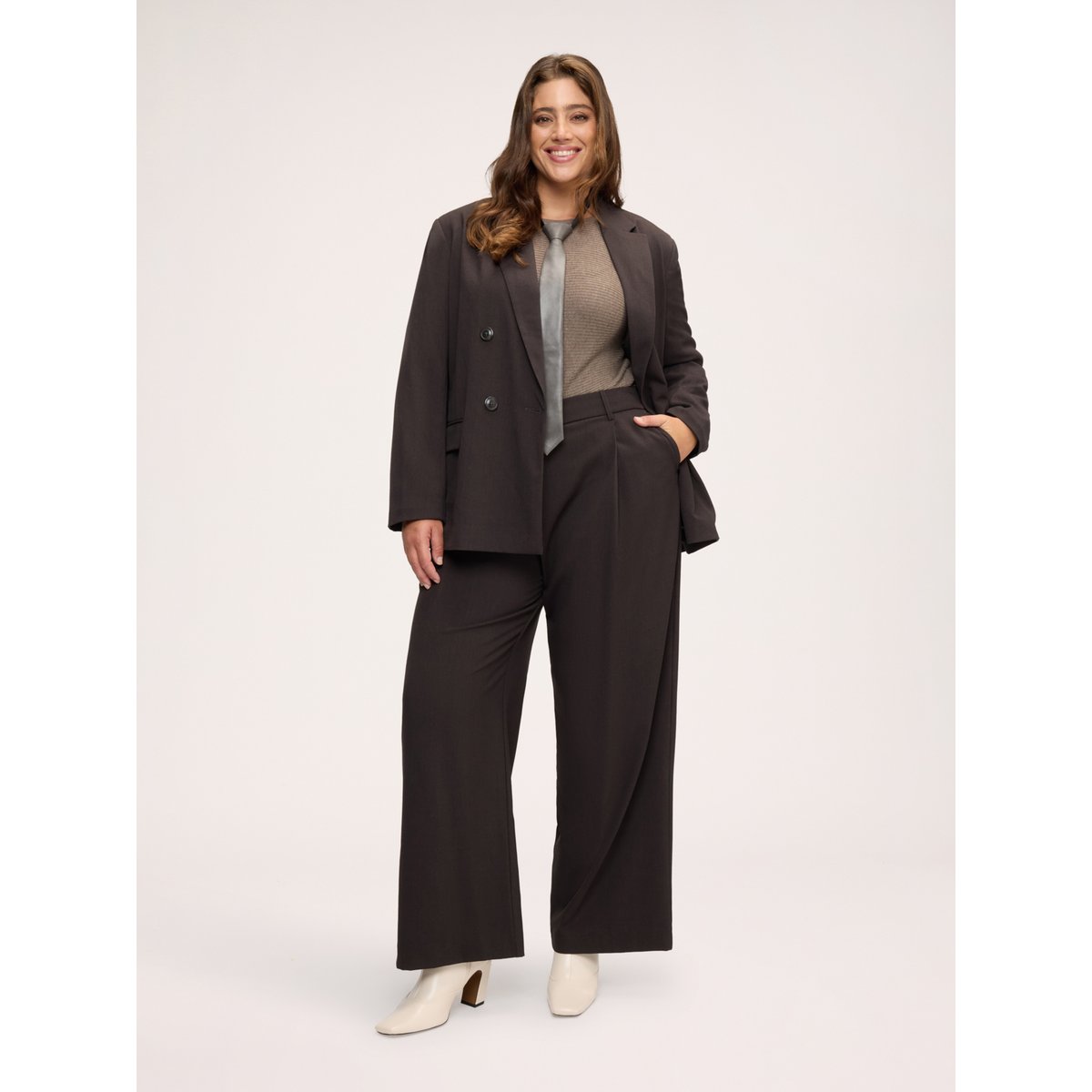 Pantalon palazzo avec fermeture portefeuille marron, FIORELLA RUBINO