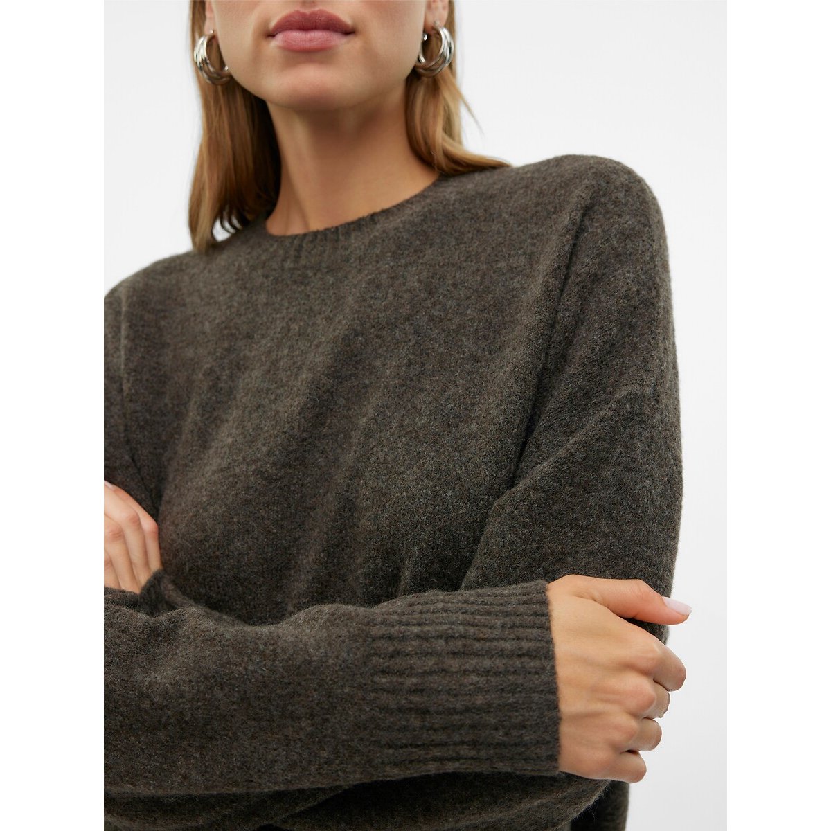 Pull col rond manches longues chocolat, VERO MODA